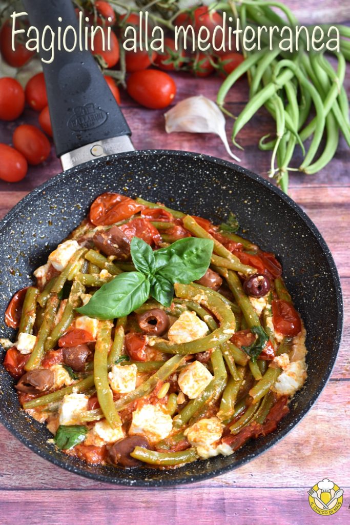 v_ Mediterranean green beans with feta olives and cherry tomatoes tasty recipe in a pan il chicco di mais