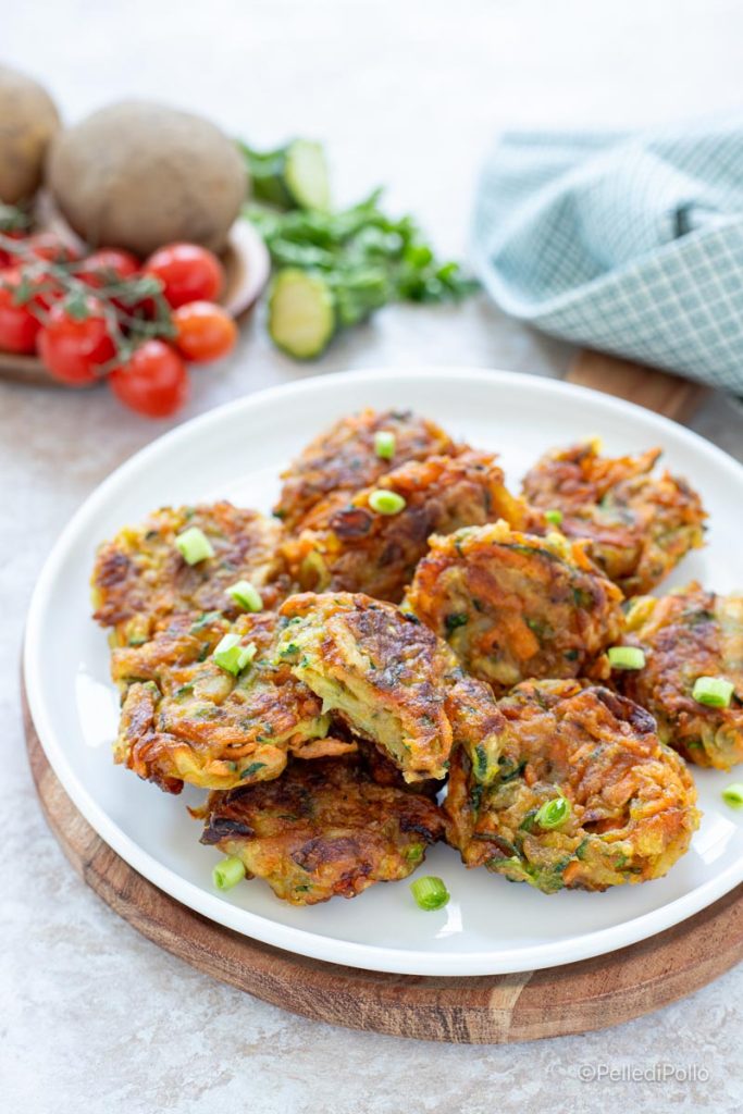 fritters with vegetables in pan