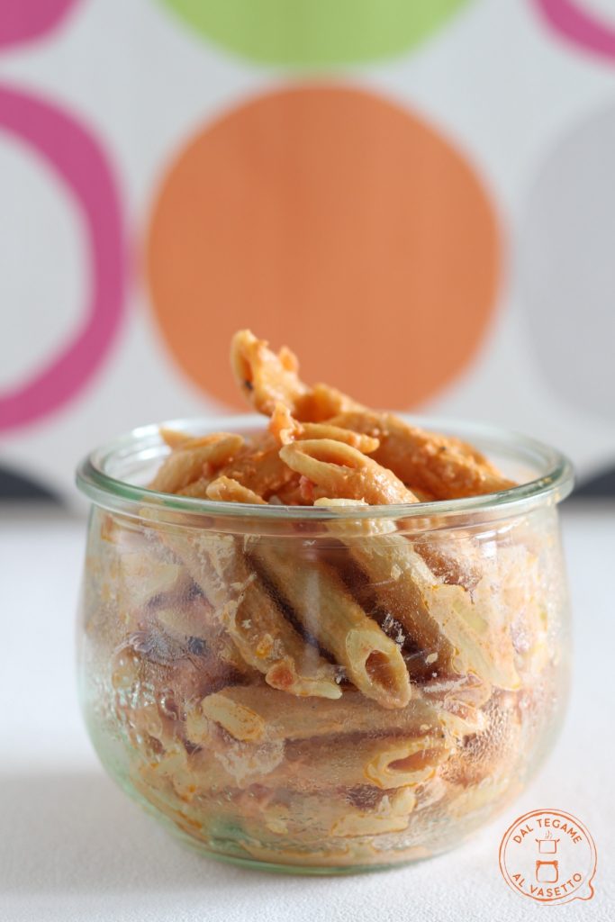pasta with vodka bacon and tomato in jar
