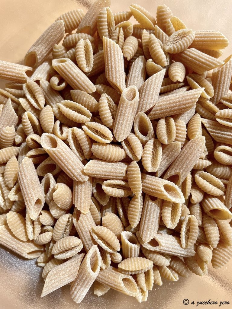whole wheat Sardinian gnocchetti and semi-penne rigate