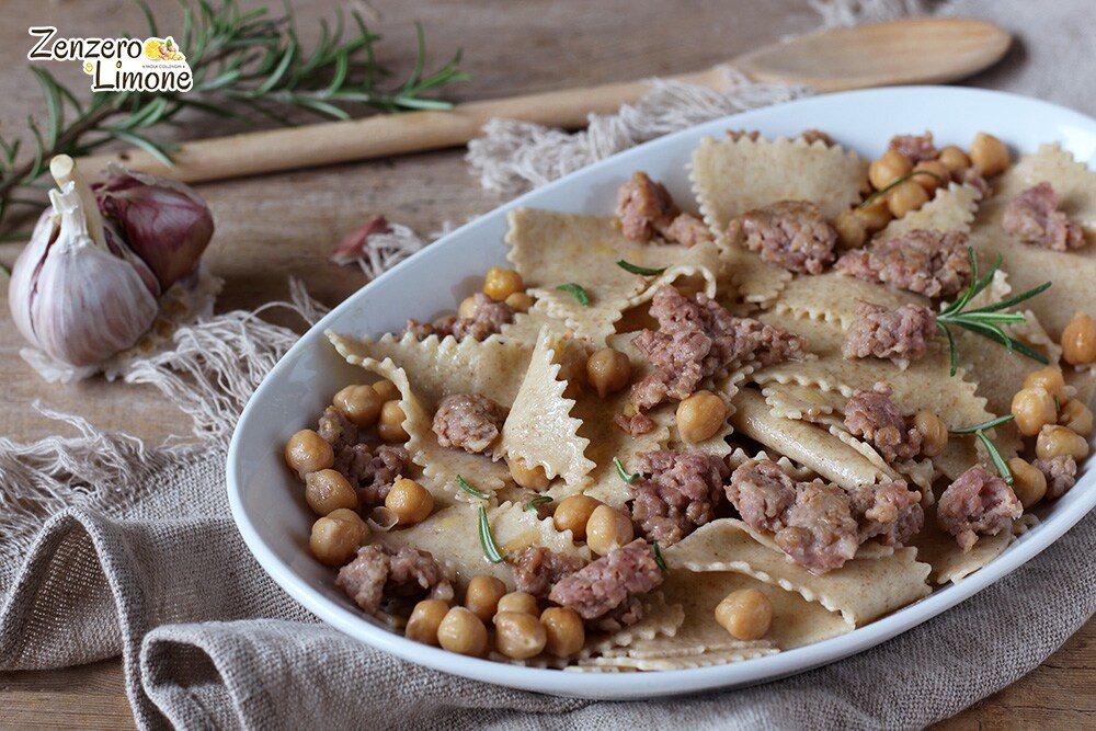 Whole Wheat Straccetti with Sausage and Chickpeas