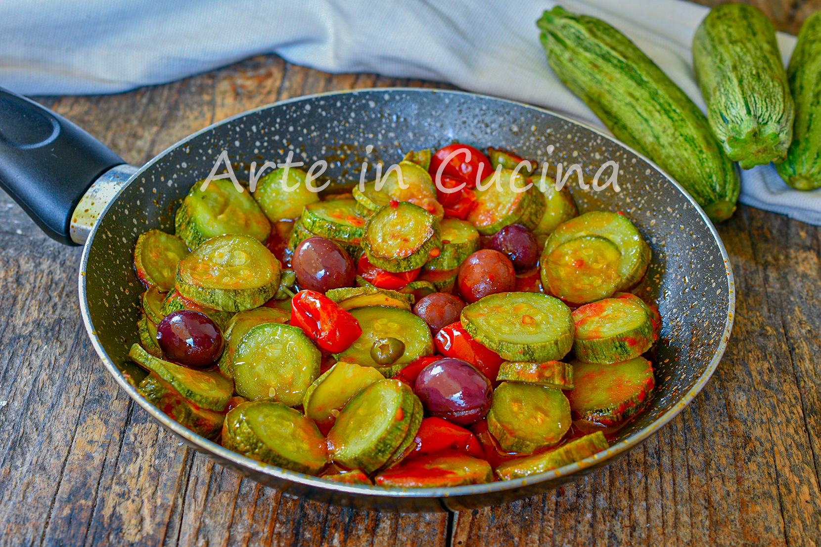 Zucchini with Capers and Olives in a Pan
