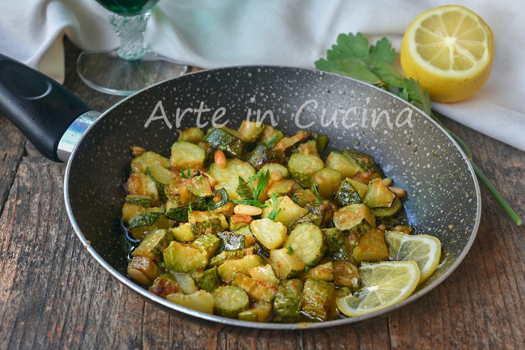 Zucchini gratinated with lemon in pan light side dish