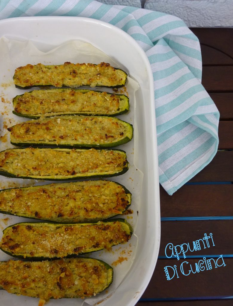 Stuffed zucchini with pesto and ricotta