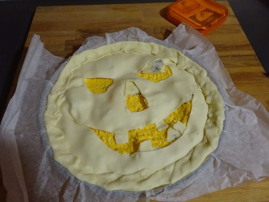 Halloween savory pie with pumpkin and gorgonzola