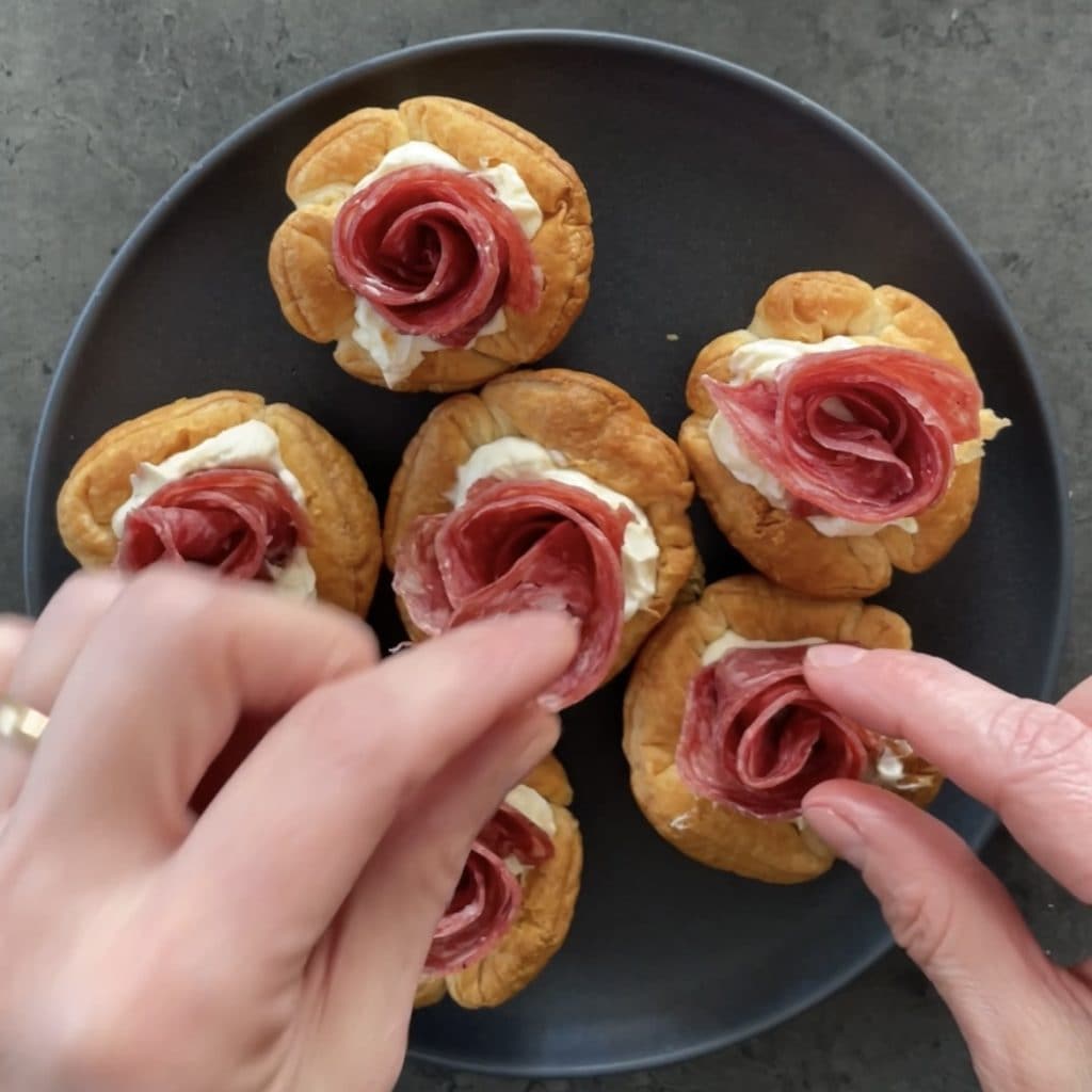 Appetizer with cheese and venison salami