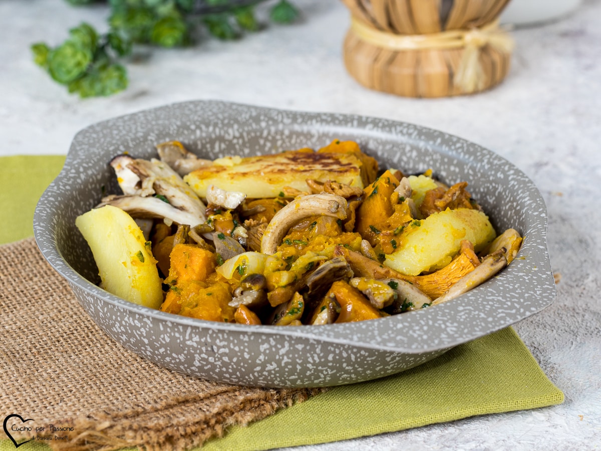 BAKED PUMPKIN, POTATOES, AND MUSHROOMS with potatoes