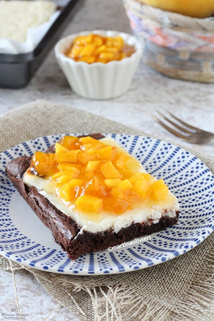 Chocolate Brownies with Caramelized Peaches