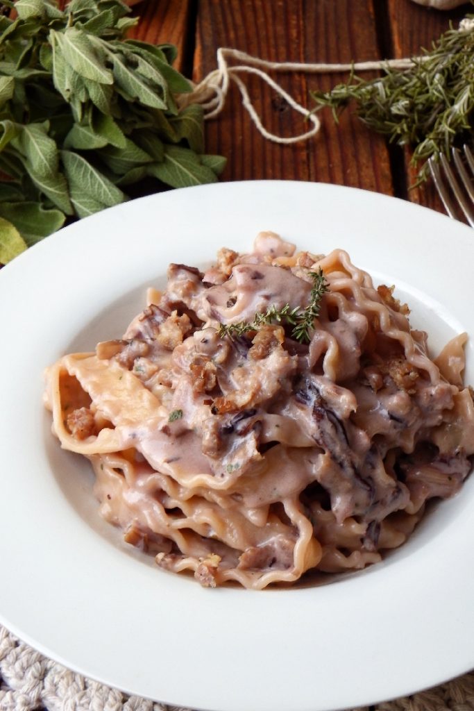 pasta with red radicchio and sausage