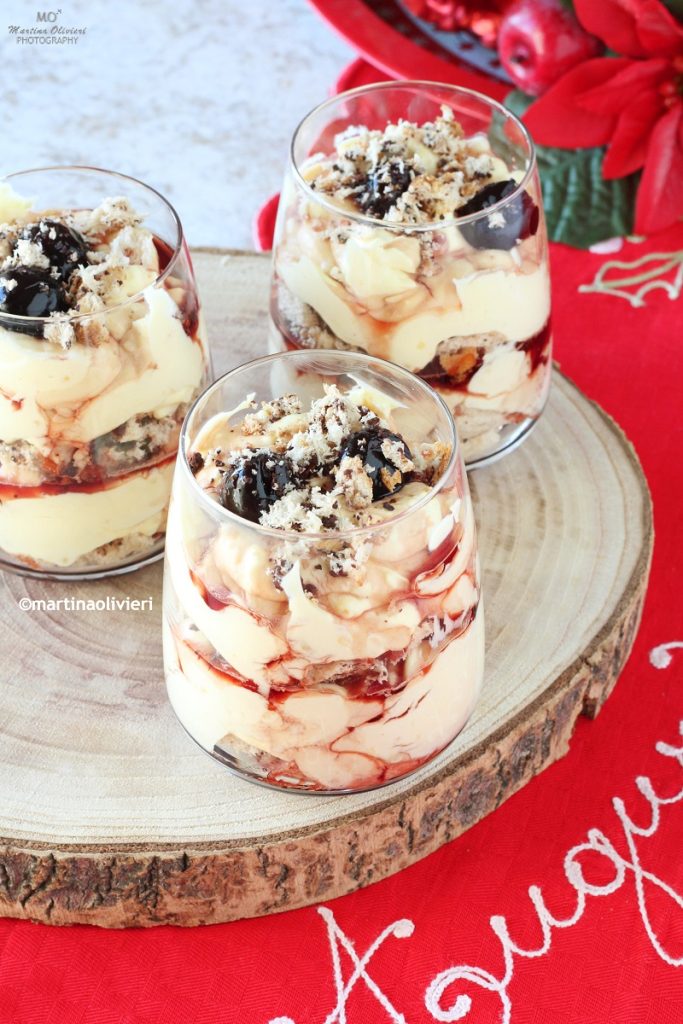 Dessert with Custard, Panettone, and Cherries