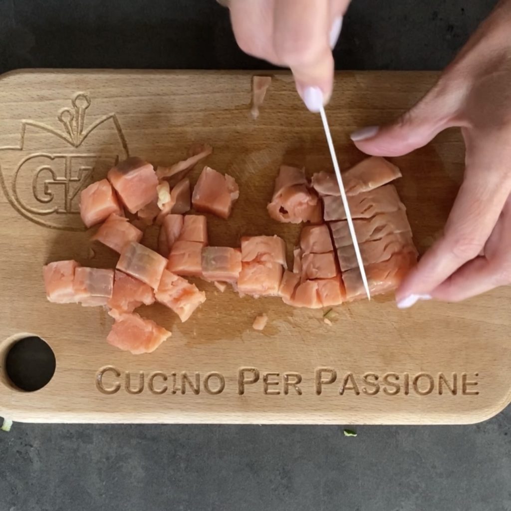 Gnocchi with salmon and zucchini