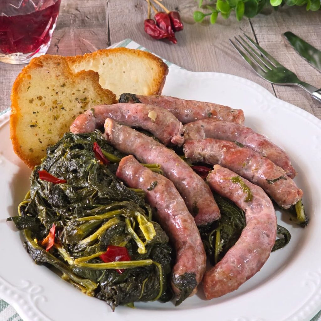 Broccoli Rabe with Sausages in a Pan
