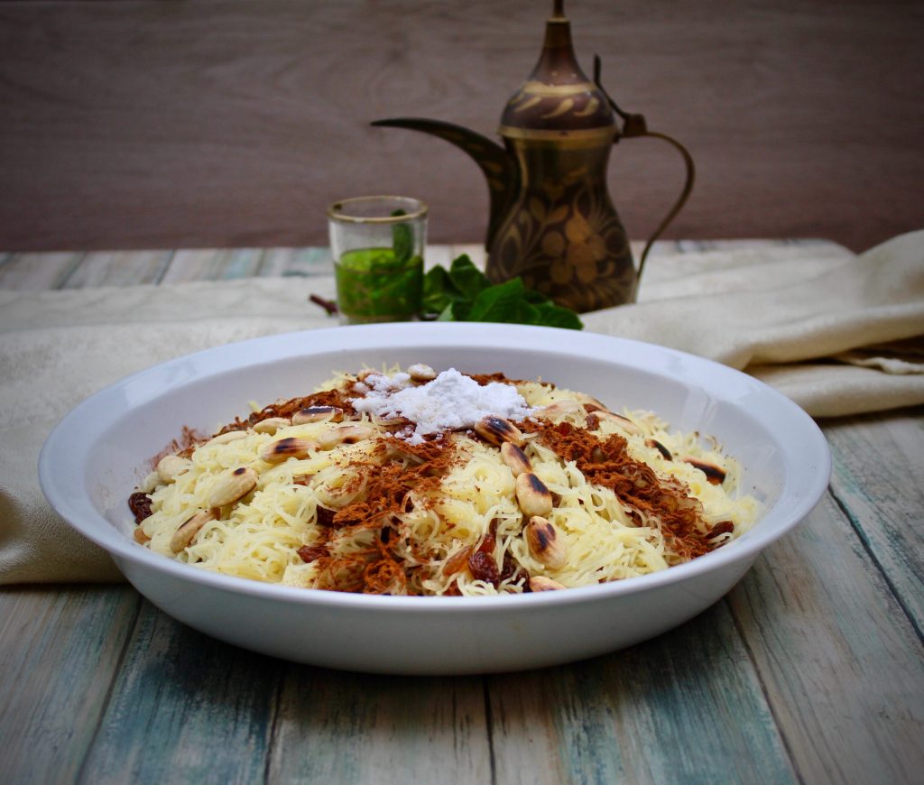 Sweet seffa recipe with almonds and raisins