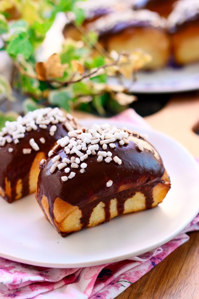 SNACK WITH CHOCOLATE GLAZE AND SUGAR GRAINS CHILDHOOD MEMORIES