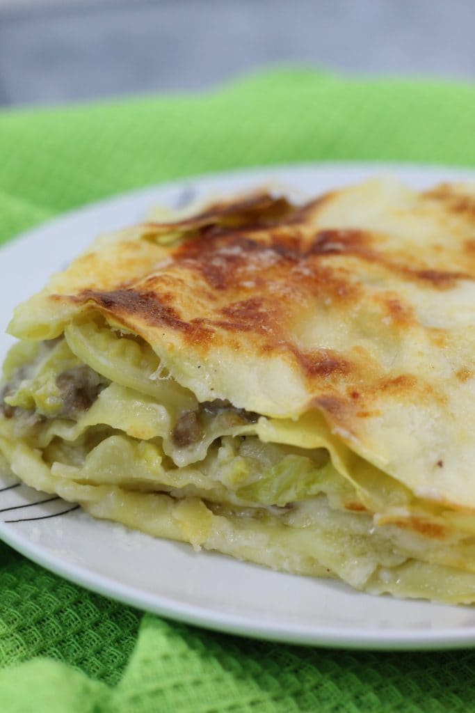 lasagna with savoy cabbage and sausage