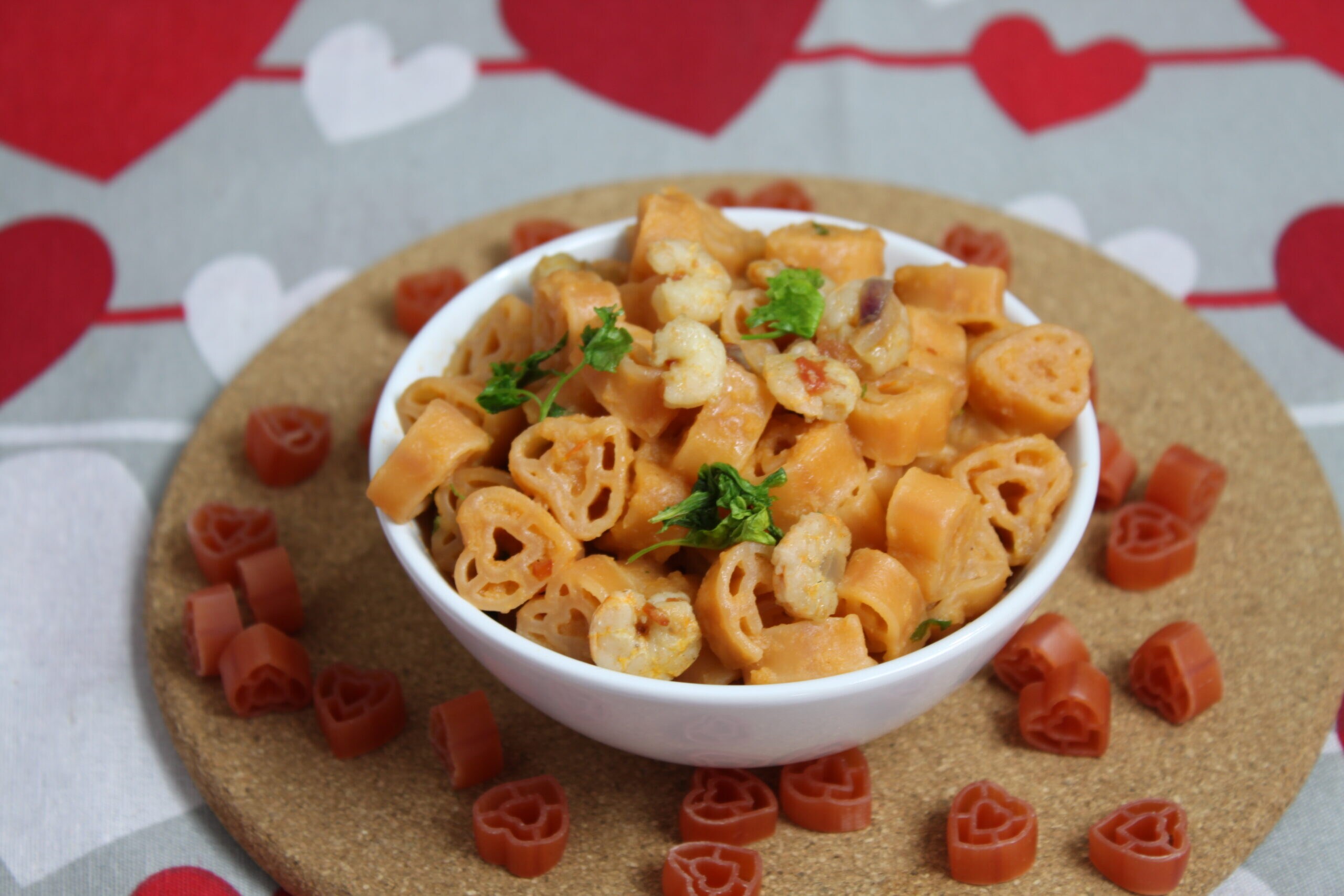 Heart-shaped Pasta with Shrimp