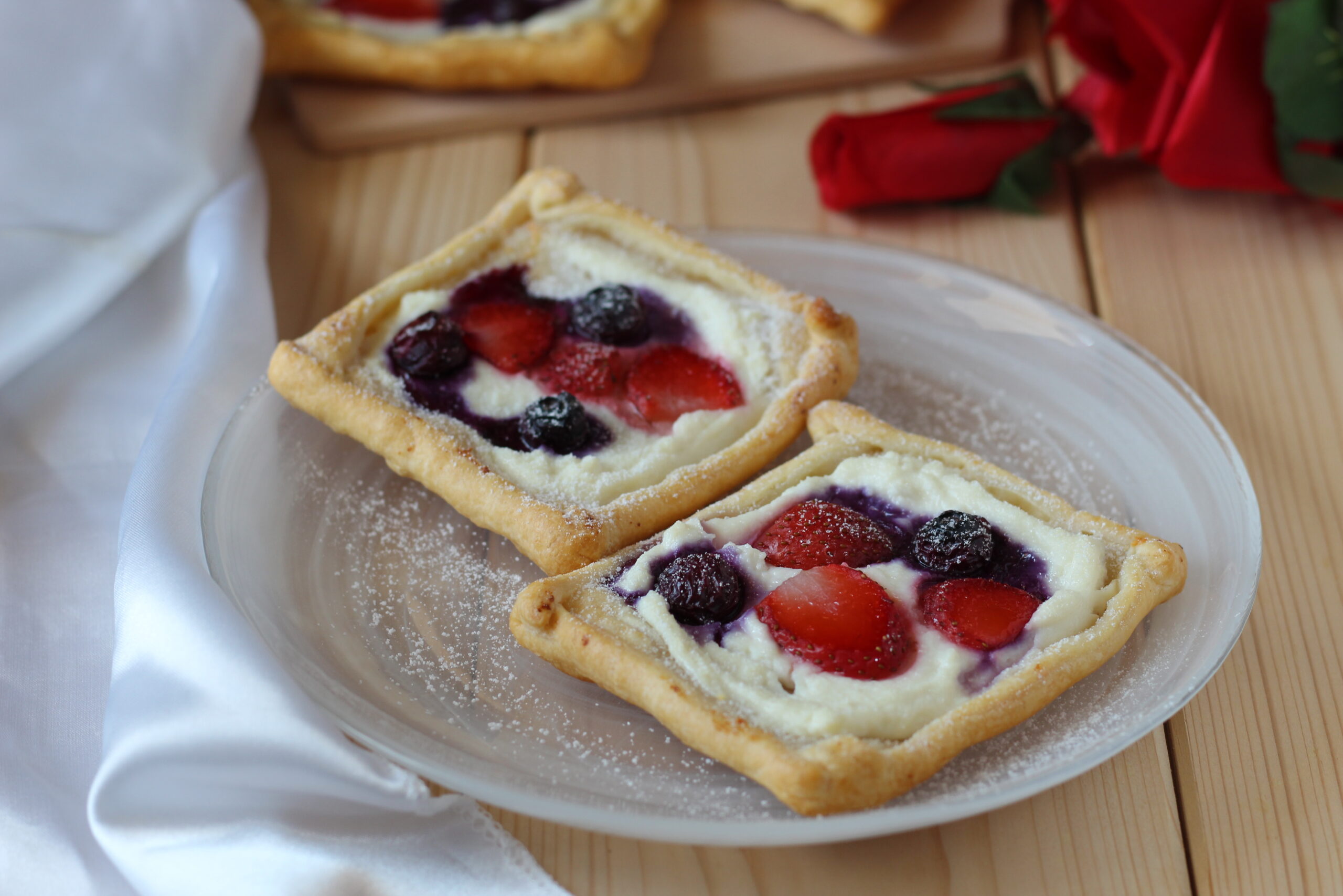 Puff Pastries with Ricotta, Strawberries, and Blueberries