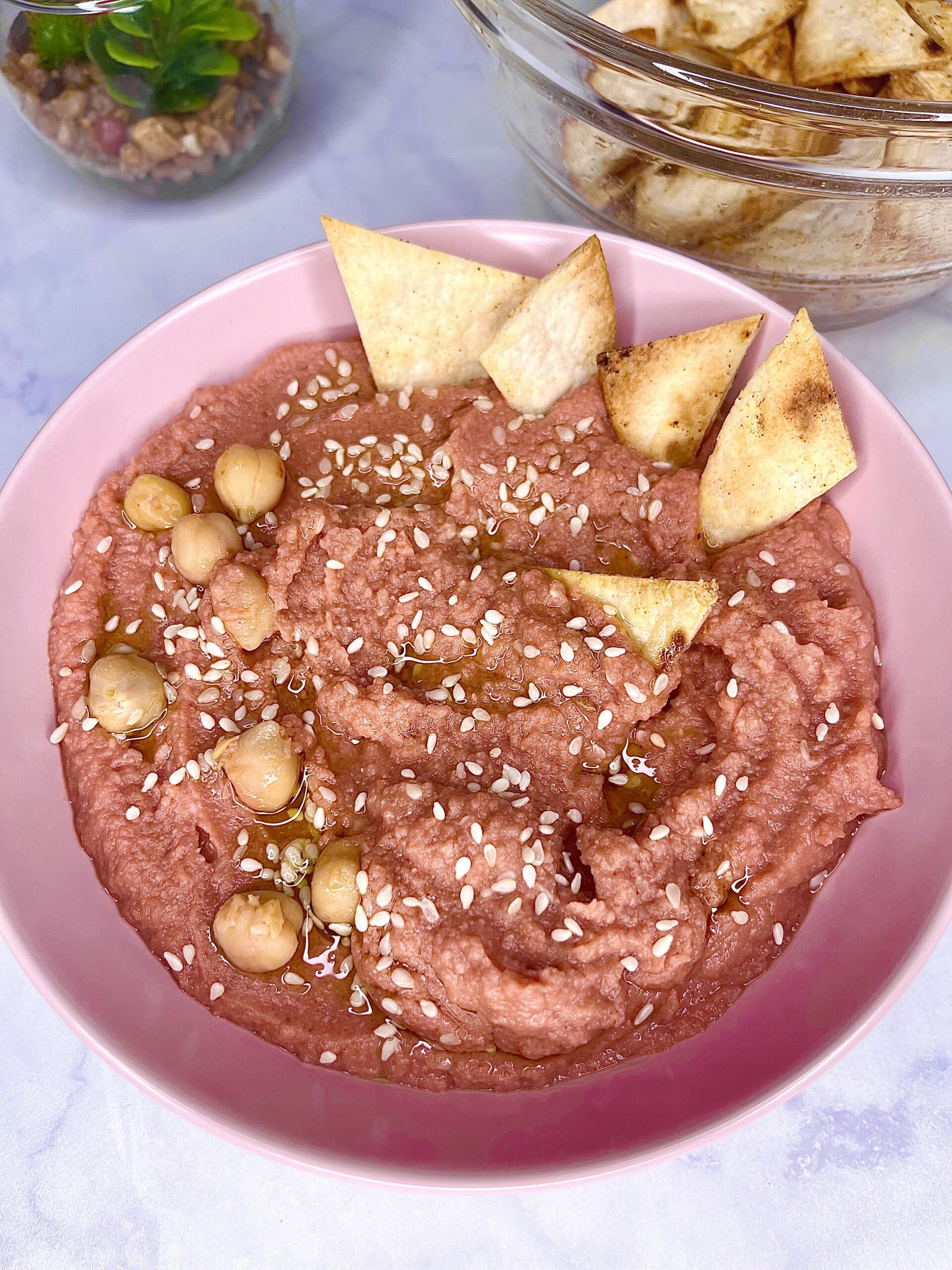 Easy Pink Hummus and Flatbread Nachos in Air Fryer