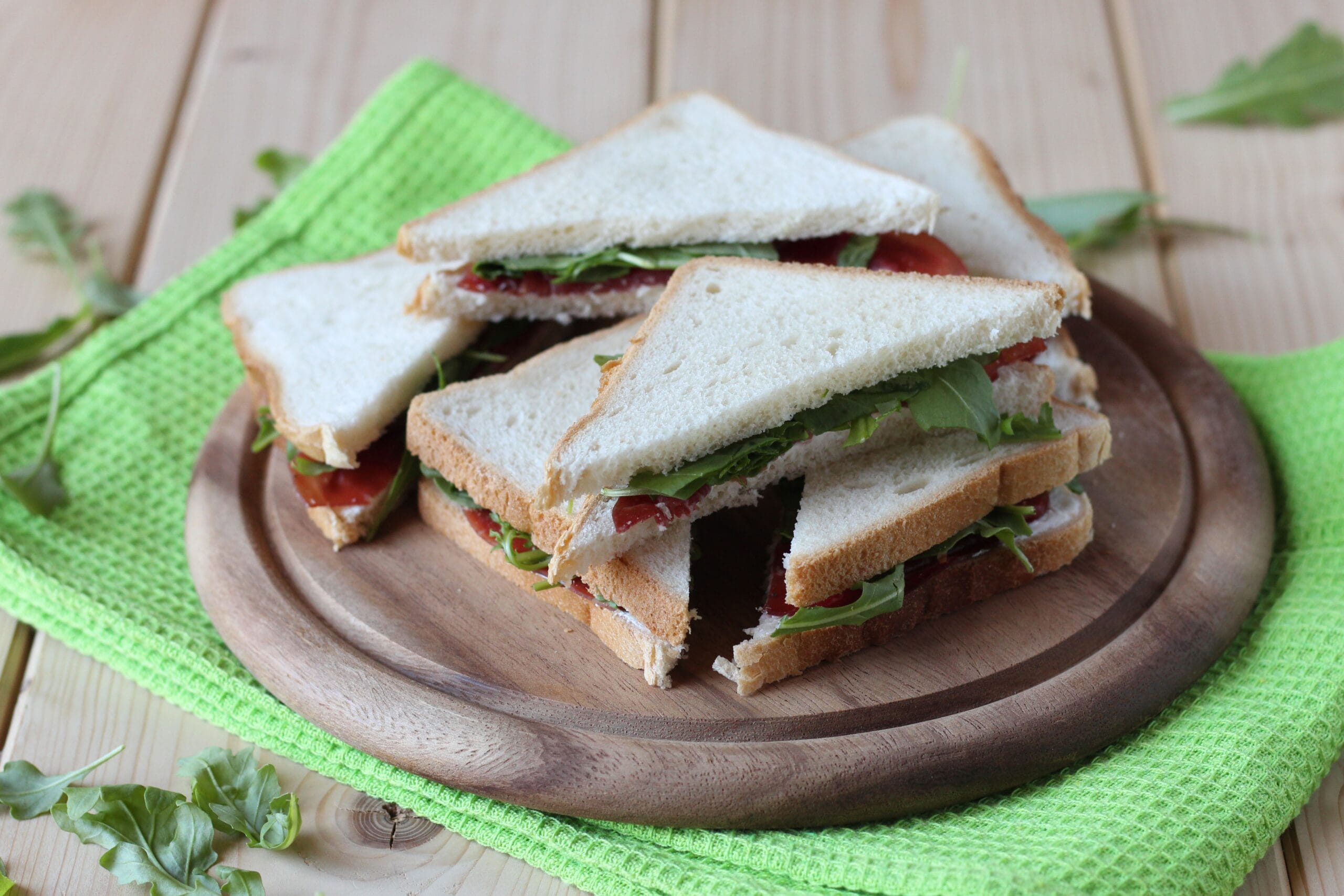 White Bread Sandwiches with Bresaola and Arugula