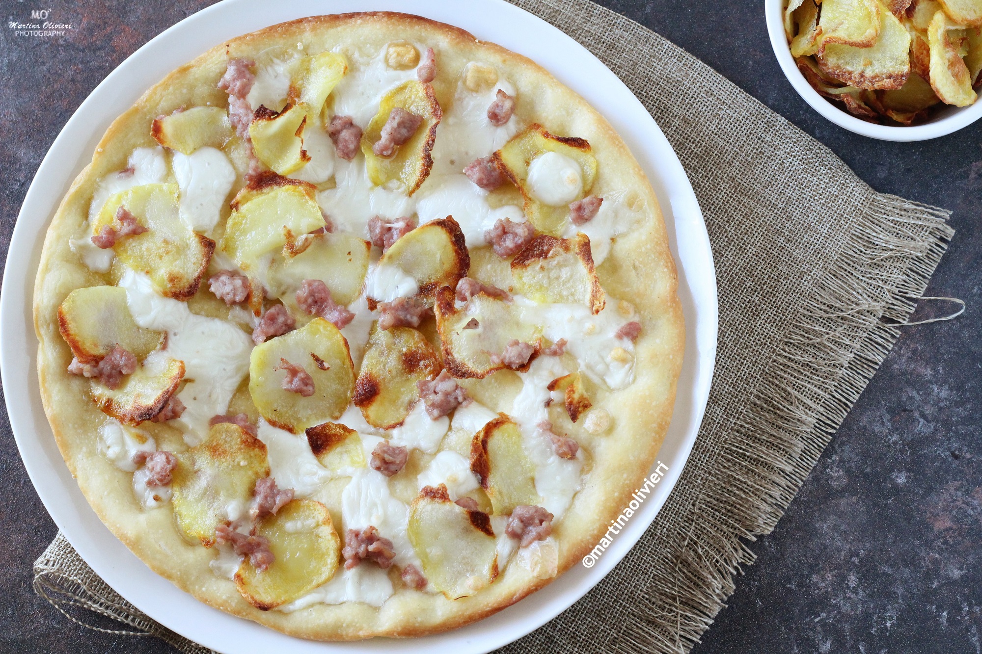 Pizza with Sausage and Potato Chips