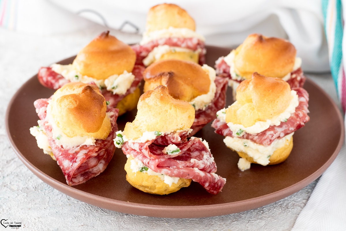 Savory Cream Puffs Filled with Cheese and Milano Clai Salami