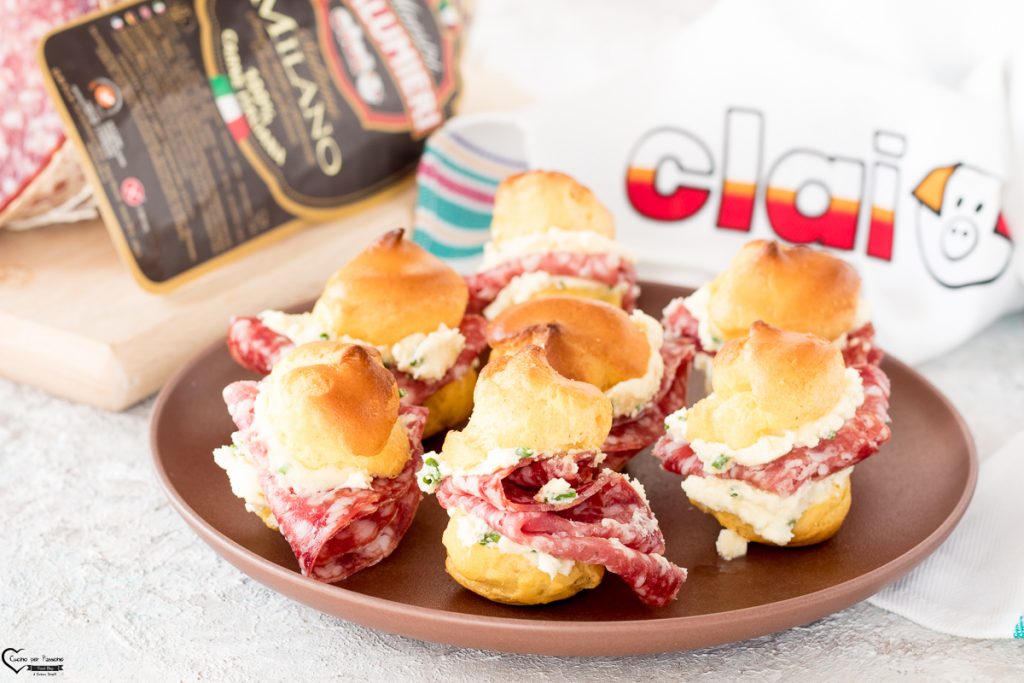 Savory Cream Puffs Filled with Cheese and Milano Clai Salami