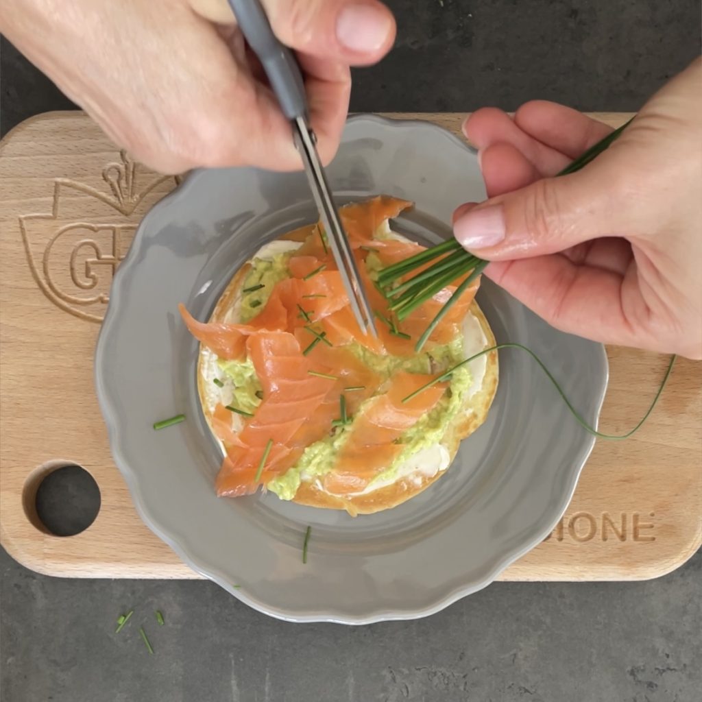 Savory pancakes with salmon and avocado