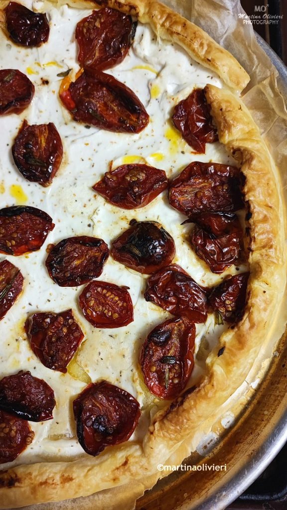 Savory tart with ricotta and roasted cherry tomatoes