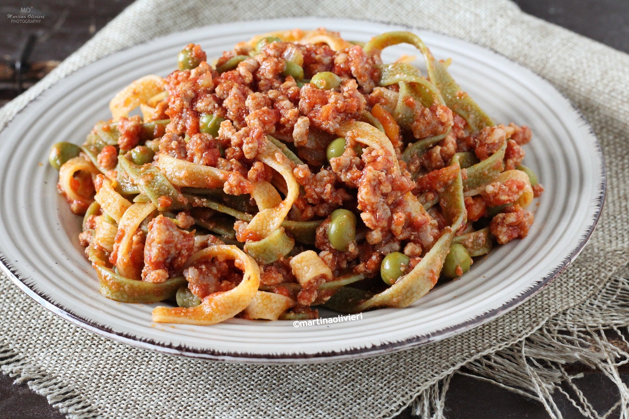 Tagliatelle with Meat Sauce and Peas