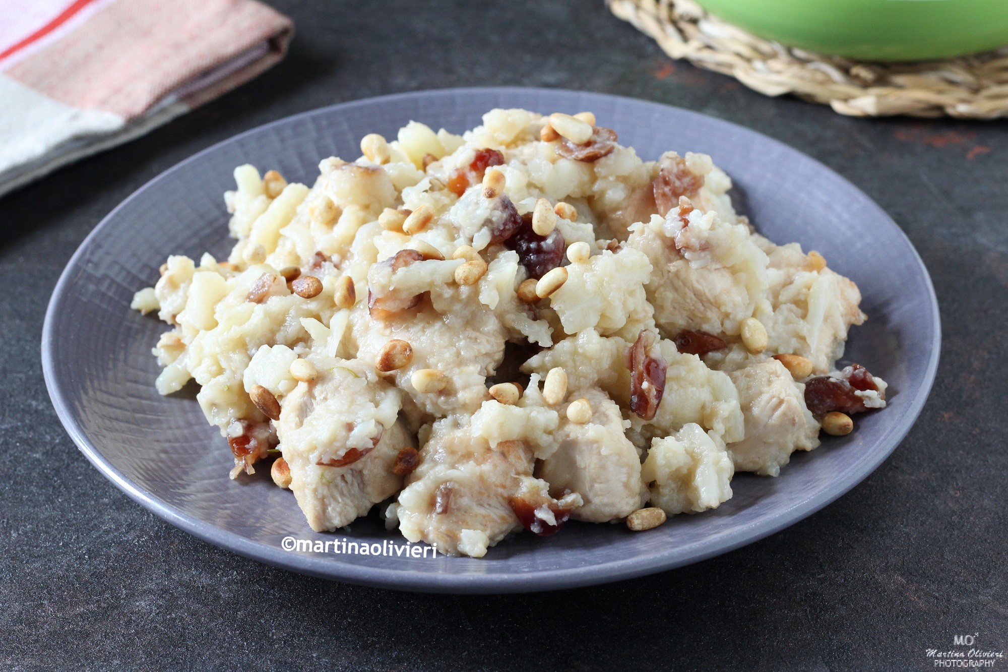 Turkey Bites with Cauliflower, Raisins, and Pine Nuts