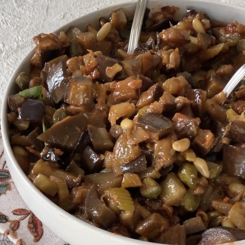 Venetian style eggplants in pan, pan-fried eggplants