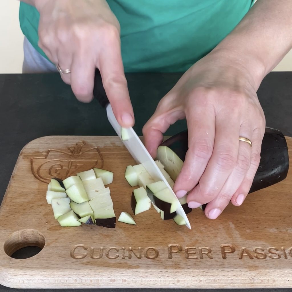 Venetian style eggplants in pan, pan-fried eggplants