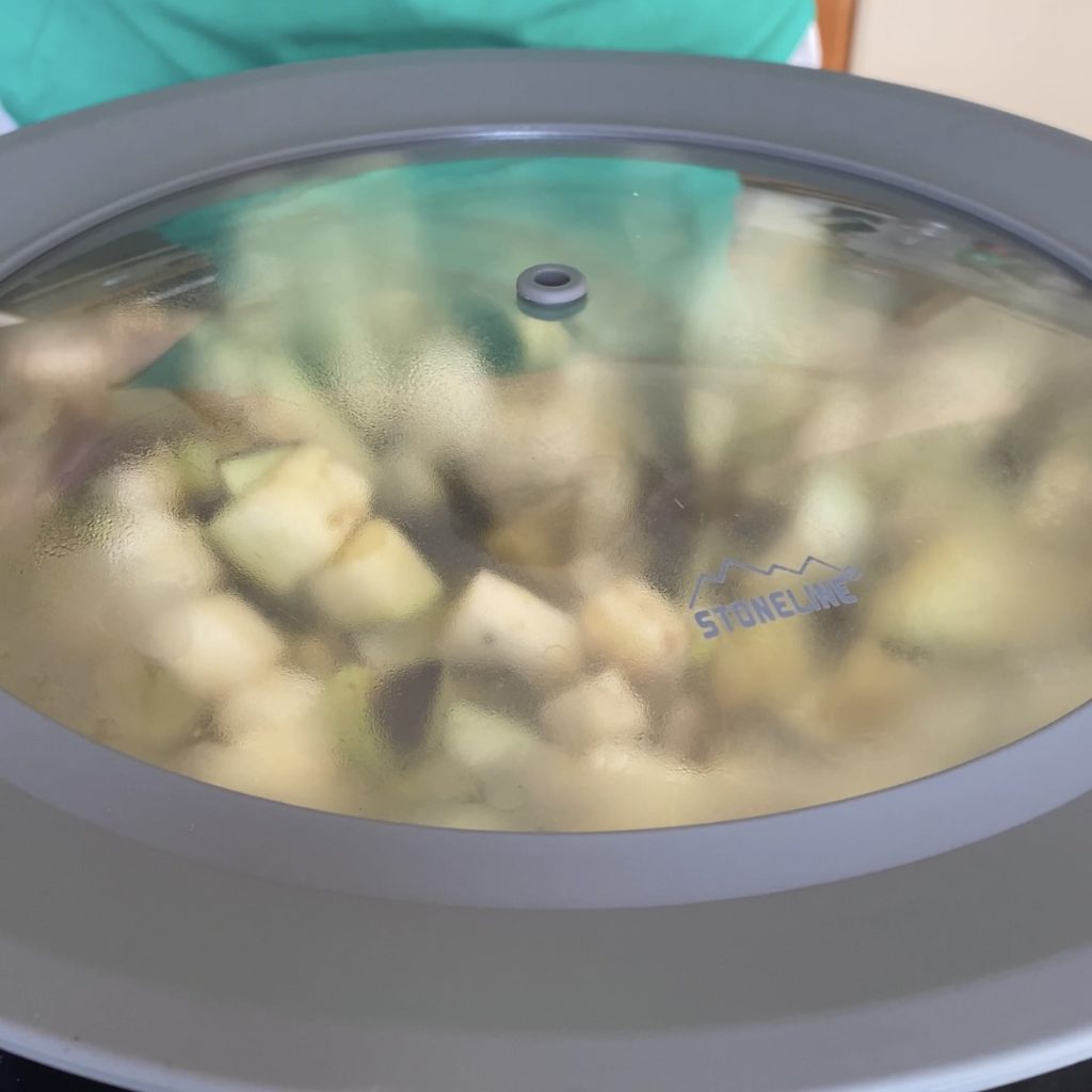 Venetian style eggplants in pan, pan-fried eggplants