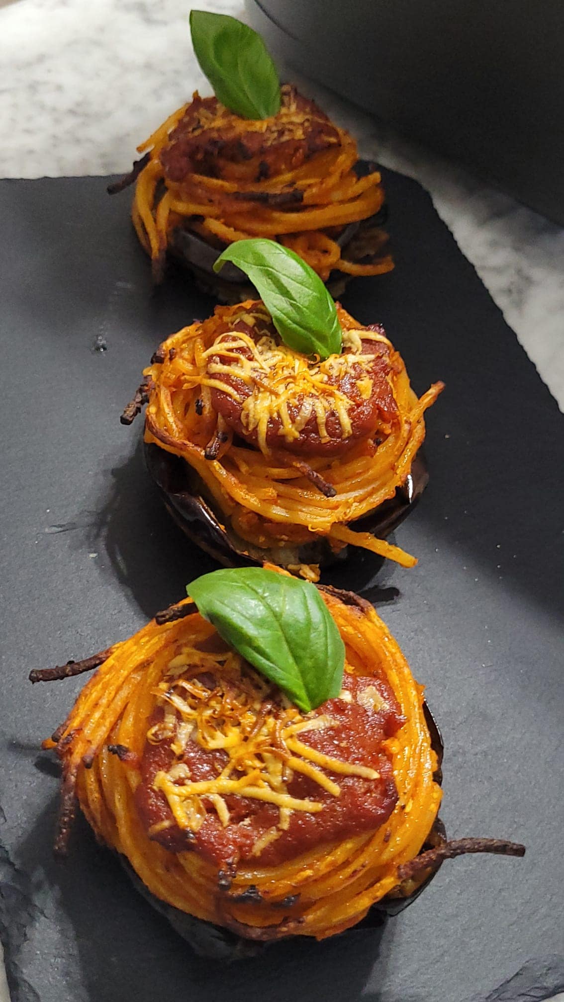Spaghetti Timbales alla Norma