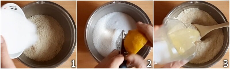 mix almond flour with sugar and egg whites