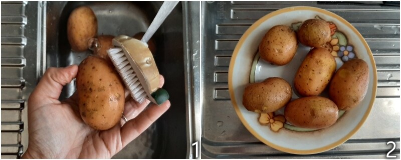 a. wash and boil the potatoes in the oven or microwave