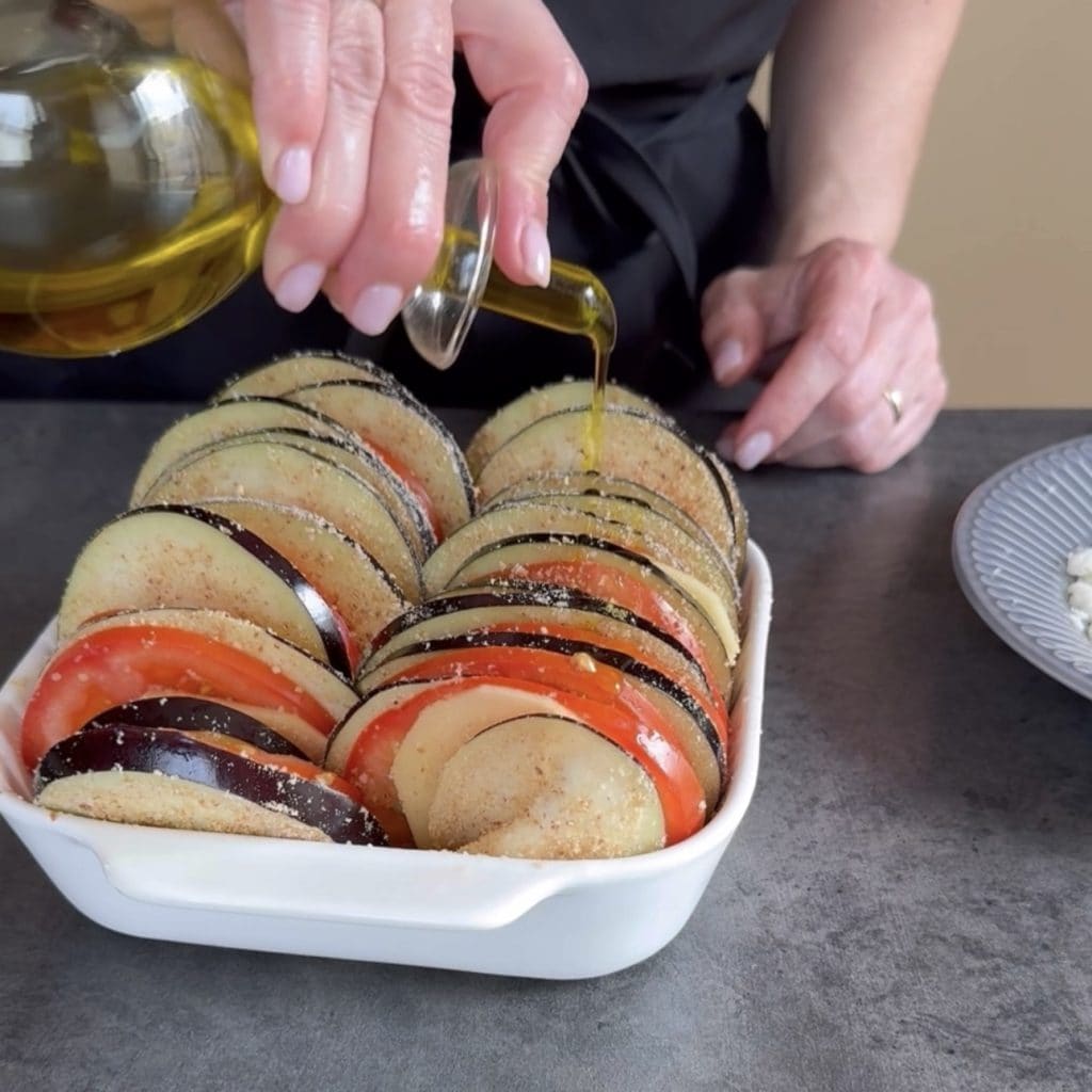 baked gratin potatoes and eggplants