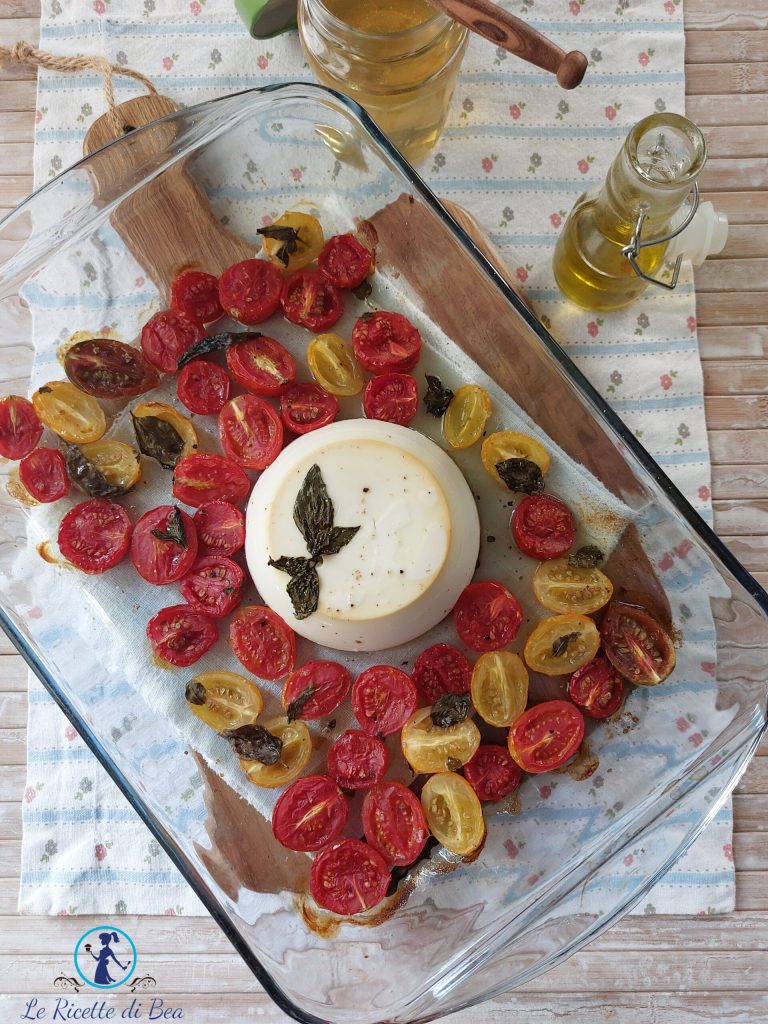 ricotta with cherry tomatoes, basil, and honey