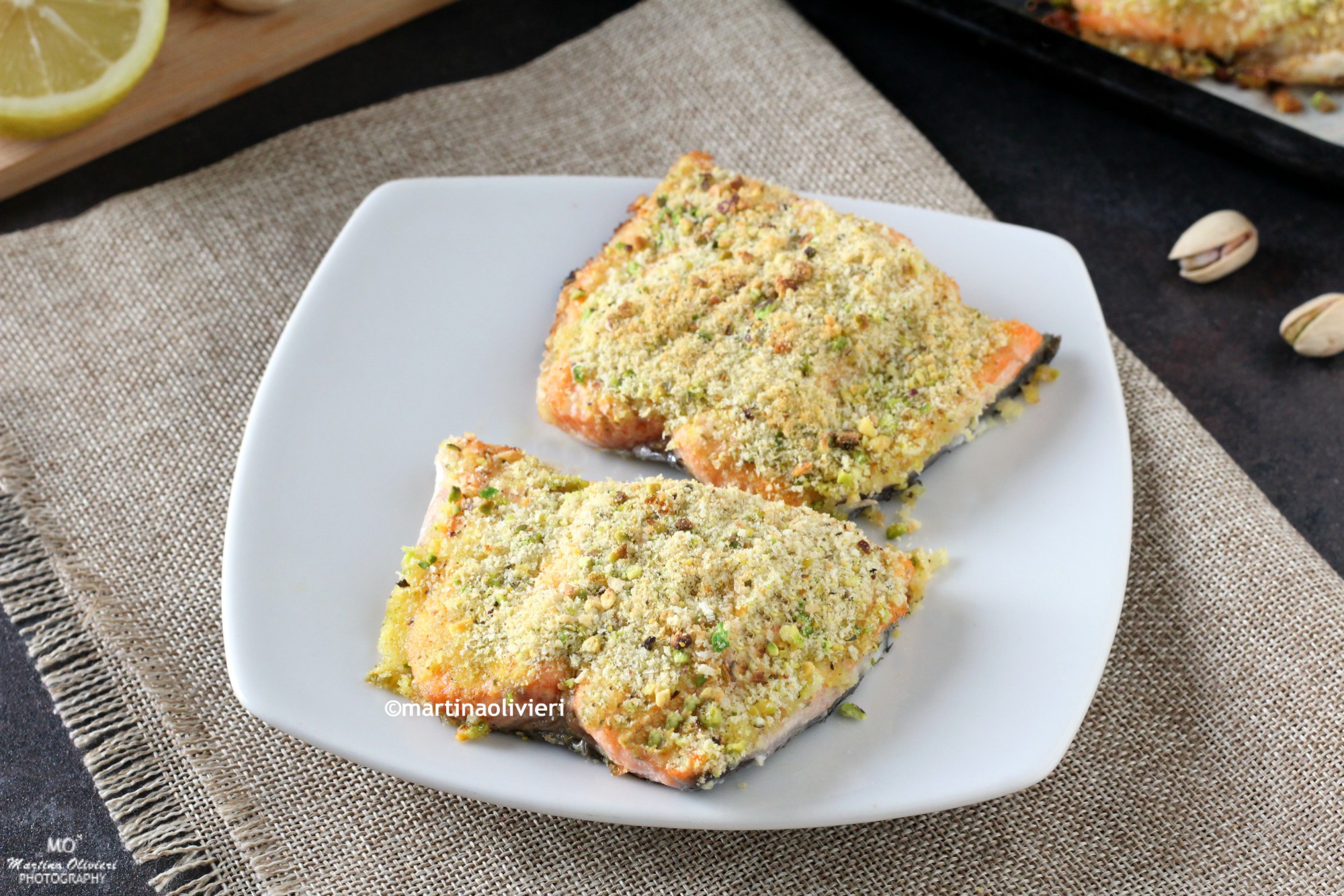 Baked Salmon au Gratin with Pistachios