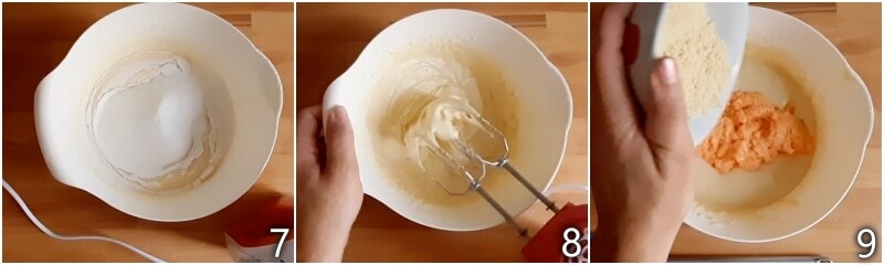 c. add the rice flour, almond flour, and chopped carrots