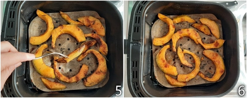 c. turn the roasted pumpkin halfway through cooking