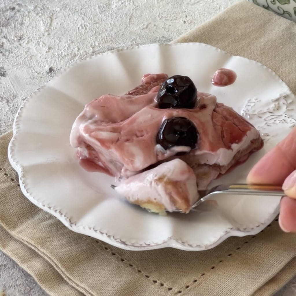 cake with candied sour cherries and yogurt