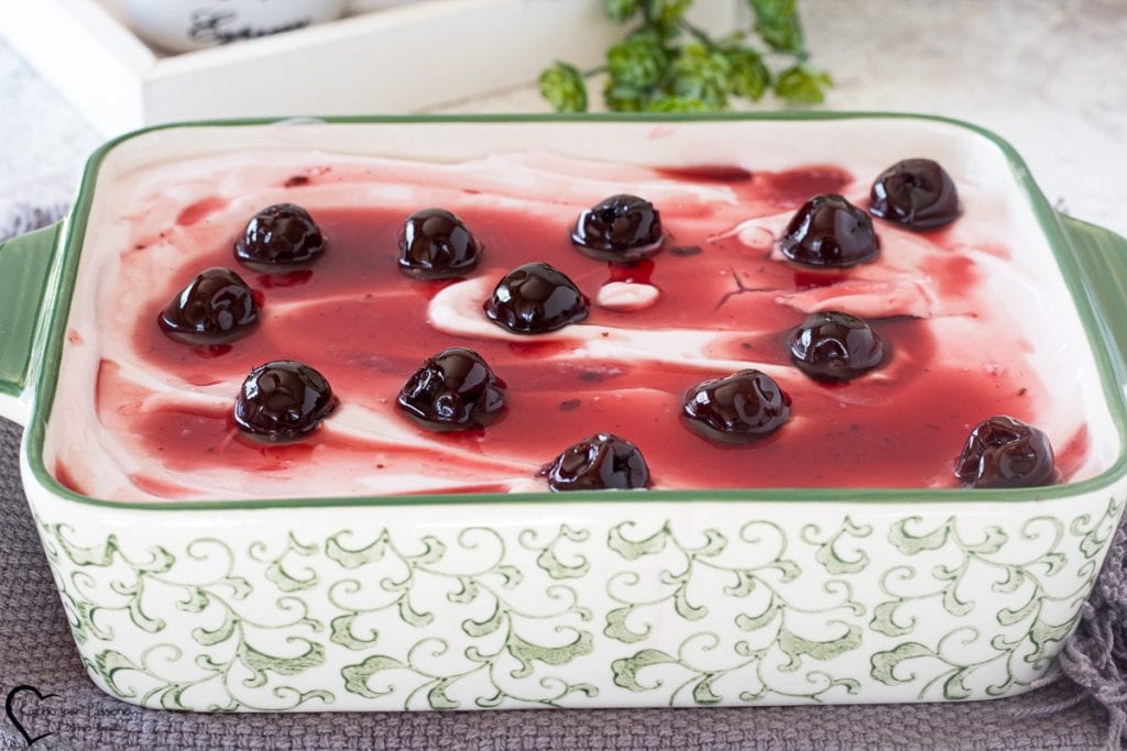 cake with candied sour cherries and yogurt