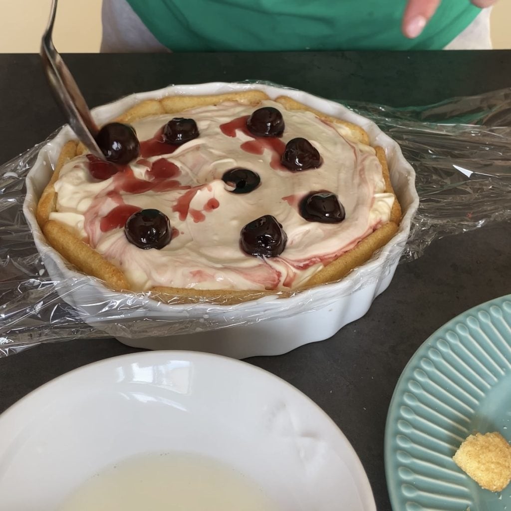 cold cake with sour cherries