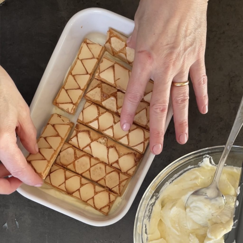 dessert with puff pastry and chantilly cream