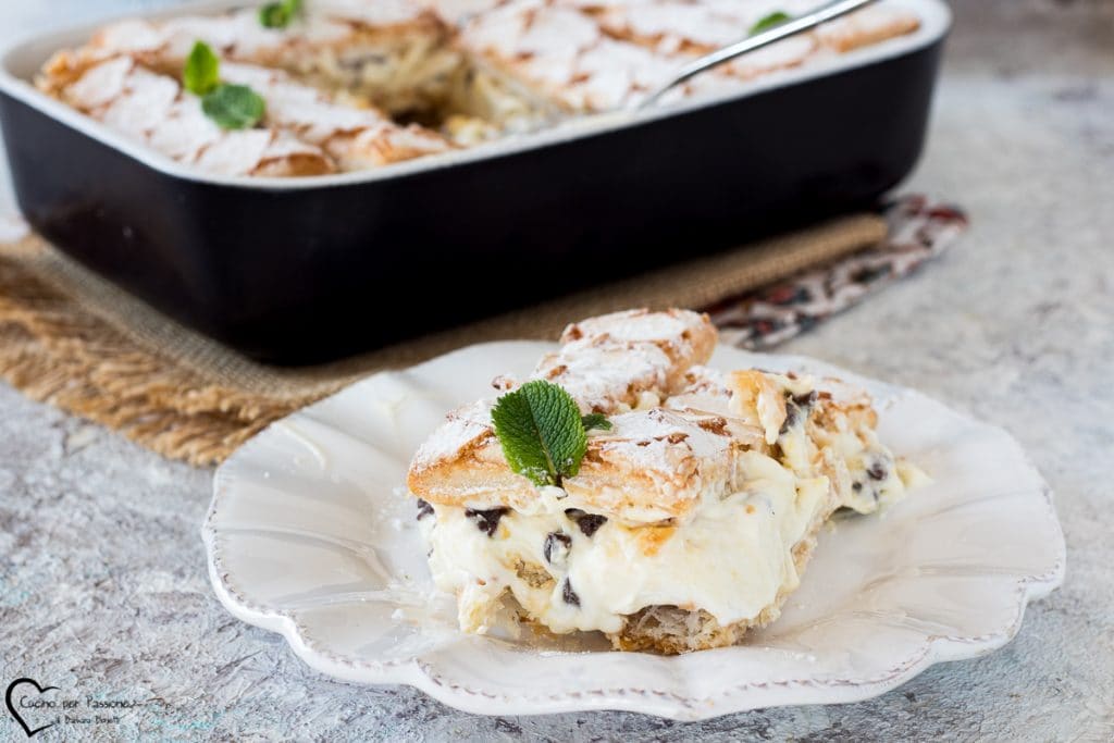 dessert with puff pastry and chantilly cream