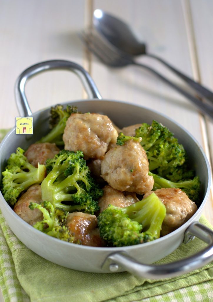 meatballs and broccoli in a skillet gp