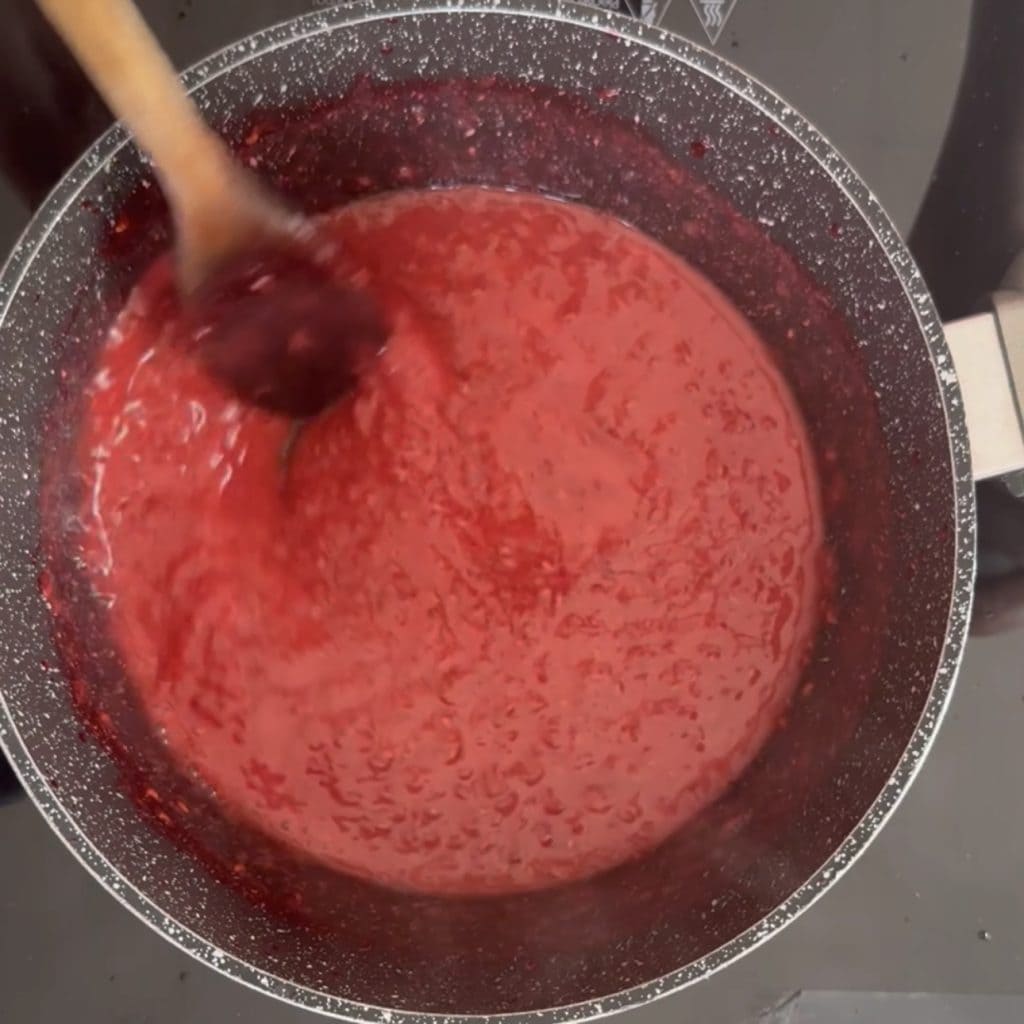 milk pudding with raspberry sauce