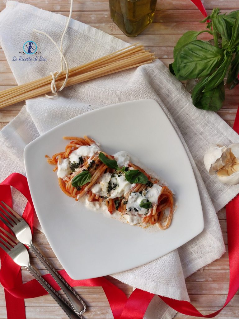 margherita pasta with stracciatella di burrata