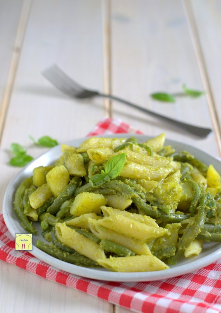 pasta with pesto, green beans, and potatoes gp